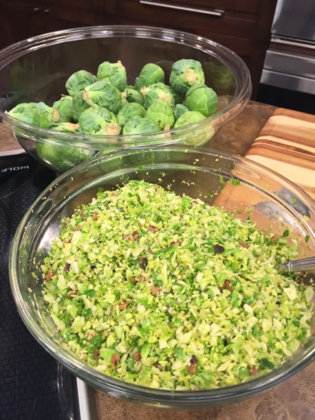 Shredded Brussels with Date, Shallot and Mustard Dressing